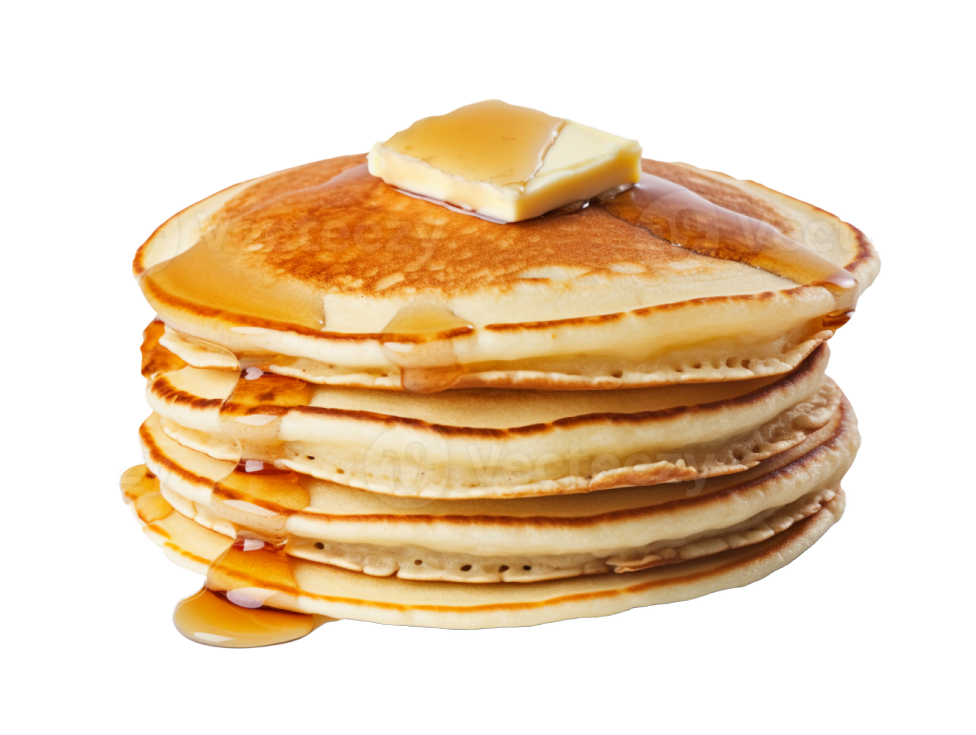 a stack of pancakes with butter and syrup