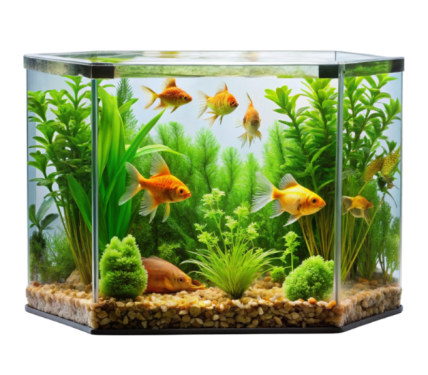 a fish tank filled with water and plants