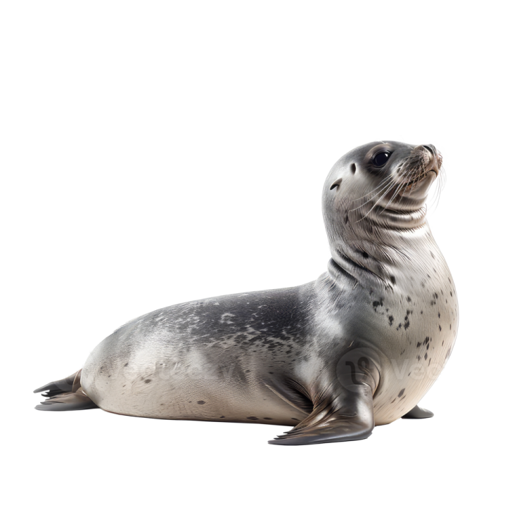 a grey seal on a white background