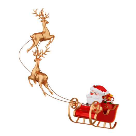 a santa claus on a sled pulled by reindeers