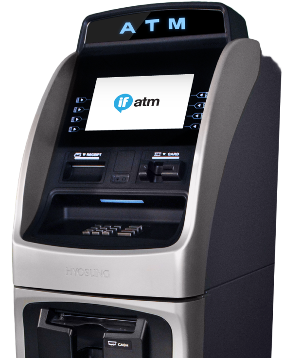 an atm machine with a sign on it