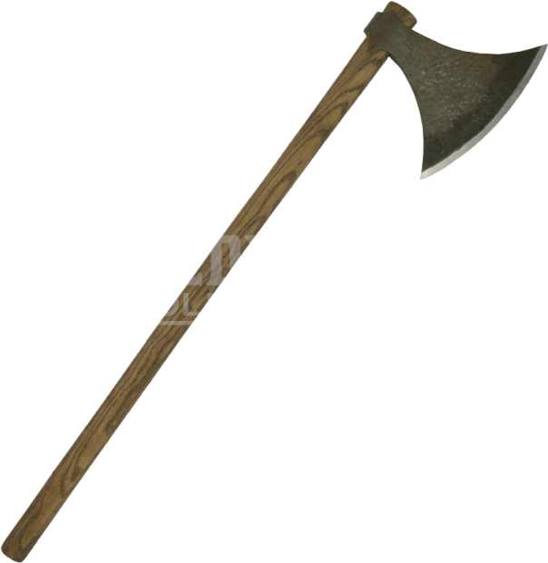 an axe with wooden handle on a white background