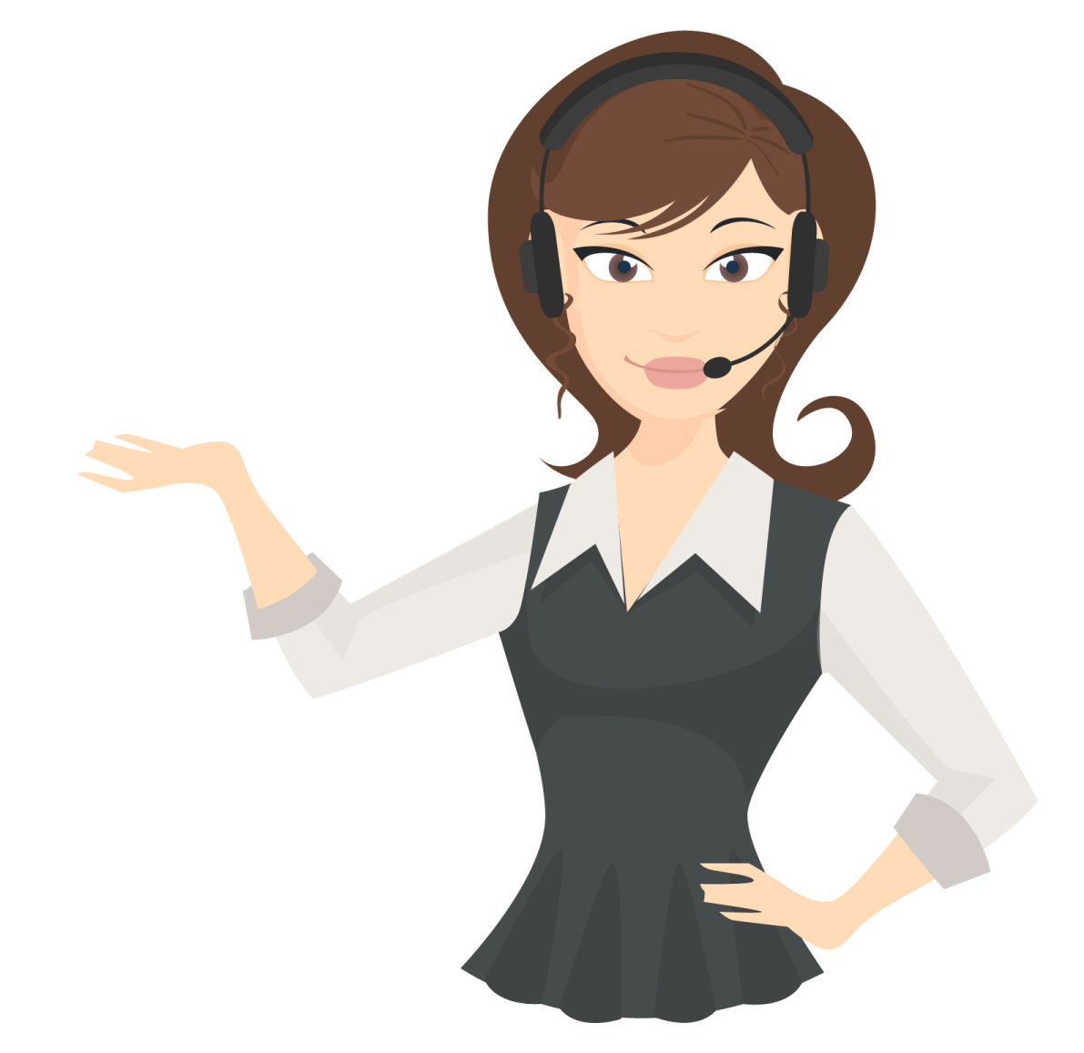 a woman in a black dress with headphones