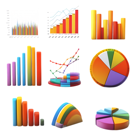 a set of graphs and pies
