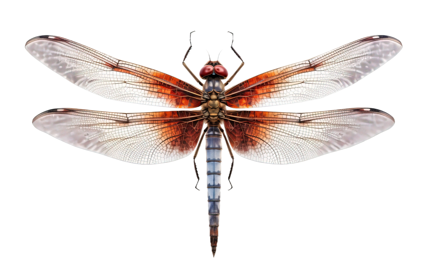 a red dragonfly on white background