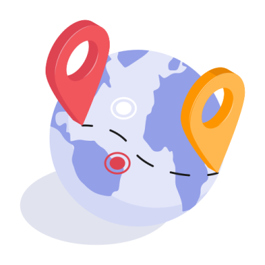 a cartoon earth with a red pin in it's mouth
