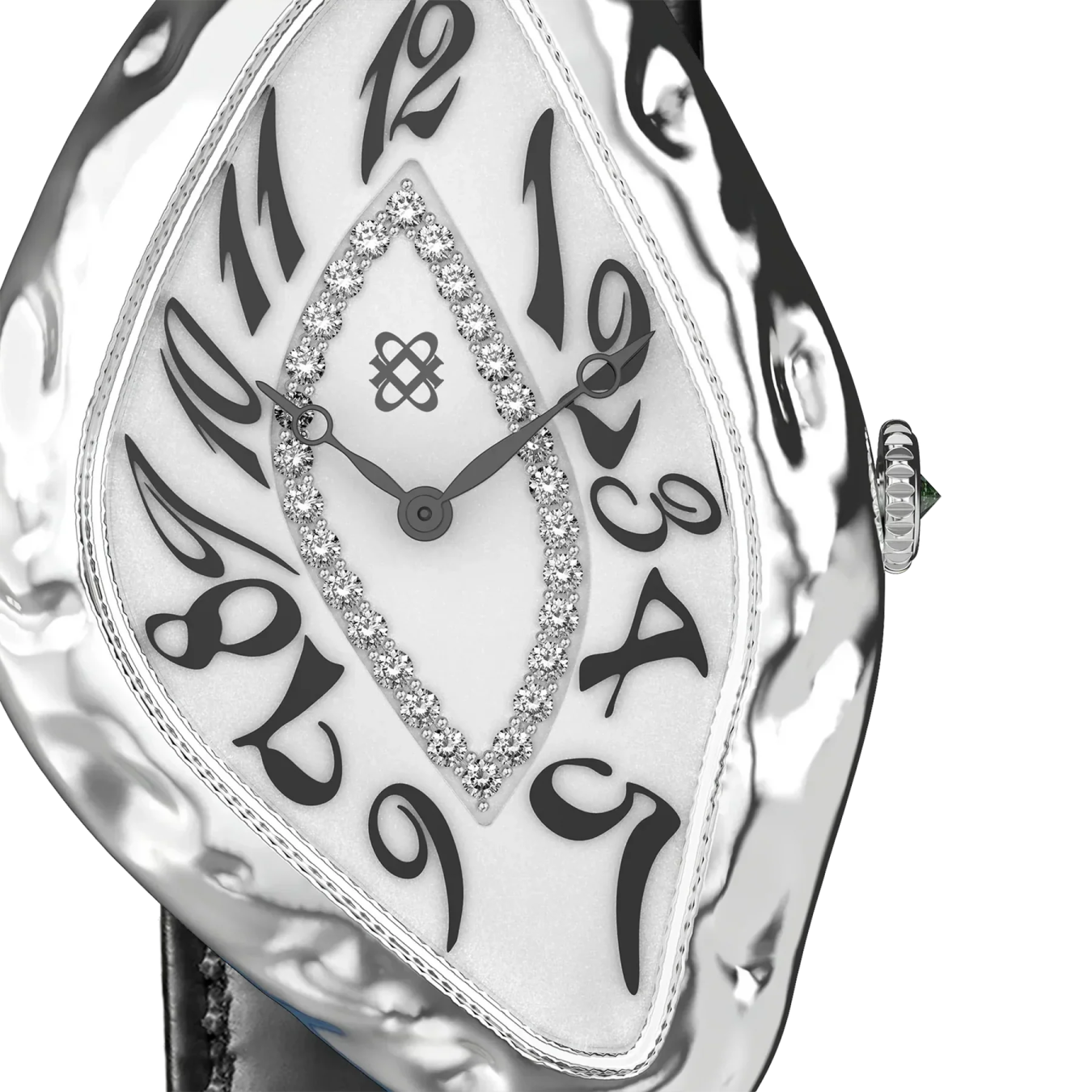 a white and black watch with diamonds