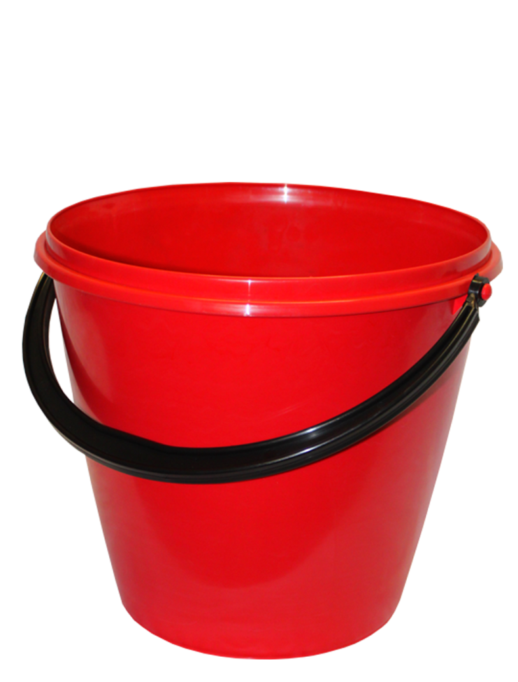 a red bucket with black handles