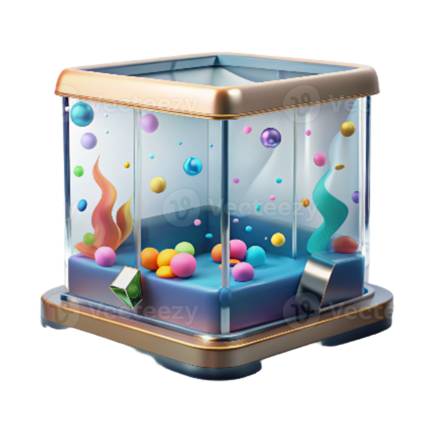 an illustration of a glass box filled with colorful balls