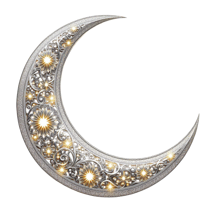 a crescent with flowers and stars on it