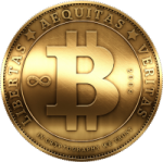 a gold coin with the letter b on it