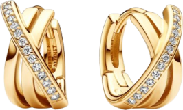 a pair of gold earrings with diamonds