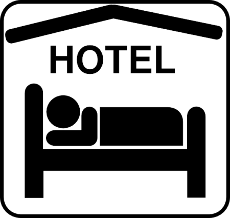 a bed with the word hotel on it