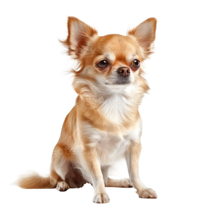 a small brown and white dog sitting down