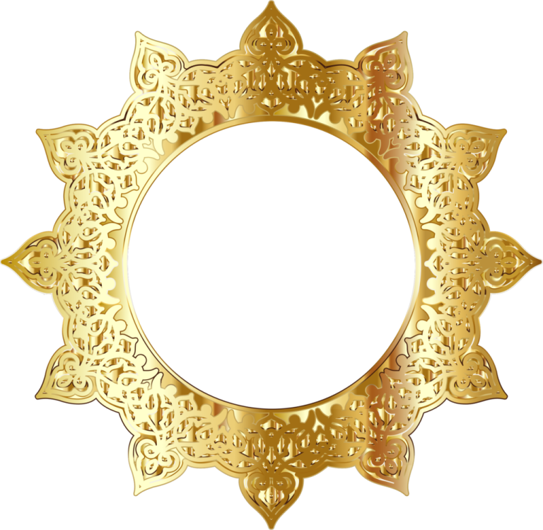 a gold circular frame with ornate patterns