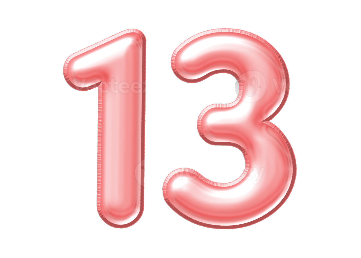 a pink number thirteen balloon on a white background