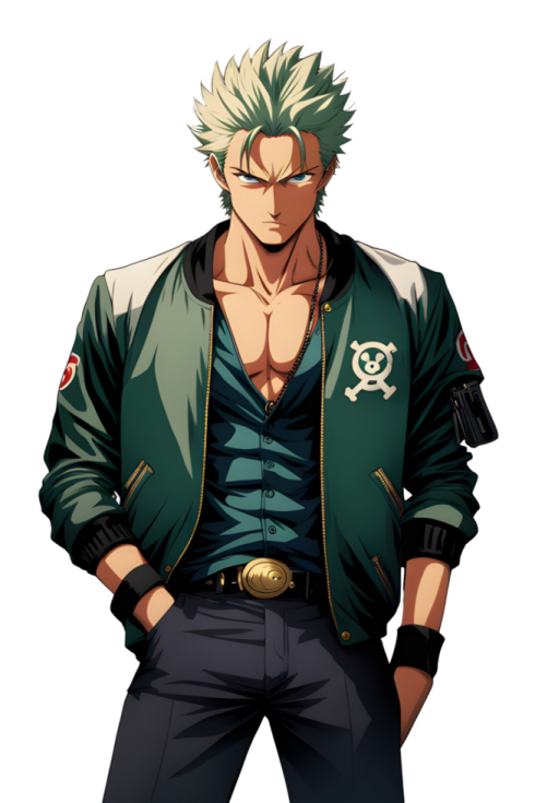 a man in a green jacket and black pants, standing with his hands on his hips