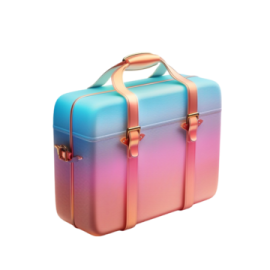 a blue and pink lunch box with gold handles