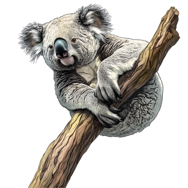 a drawing of a koloa sitting on a branch