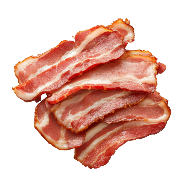 sliced bacon on a white background