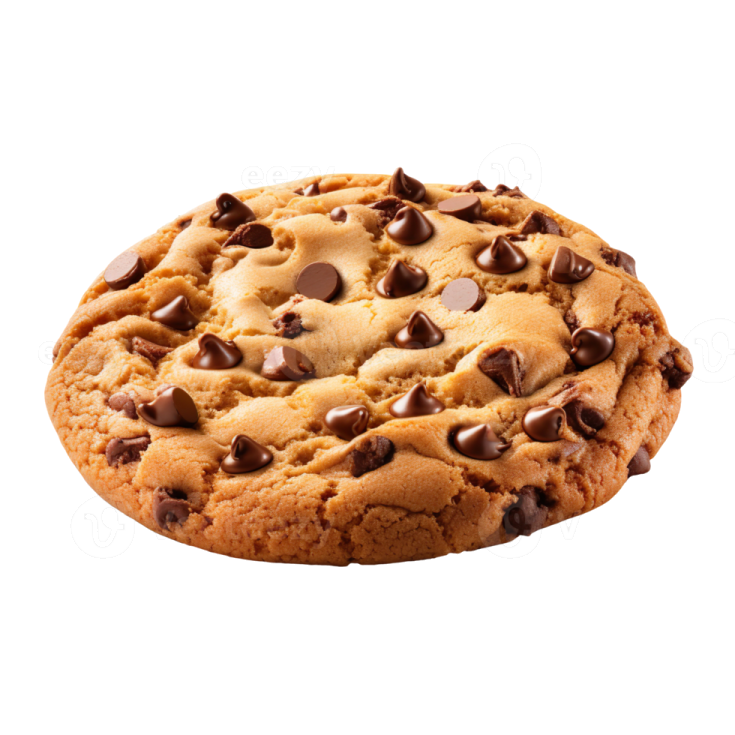 a chocolate chip cookie on a white background