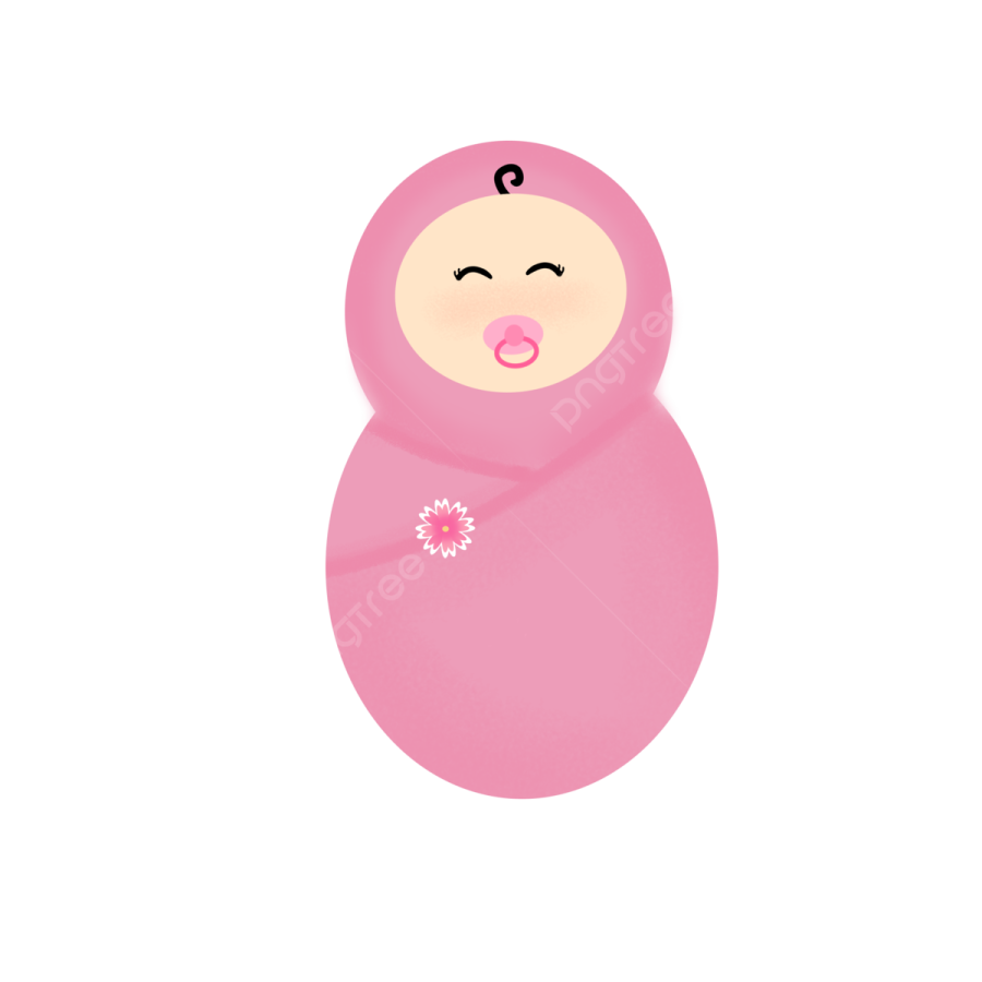 an illustration of a pink baby doll with eyes closed
