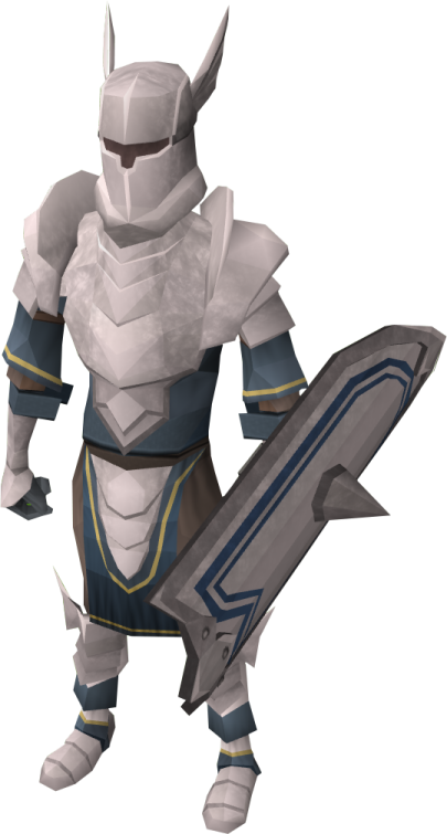 a white knight holding a sword and shield