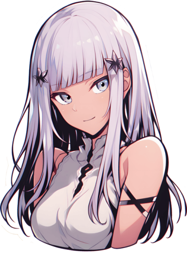 an anime girl with long white hair and blue eyes