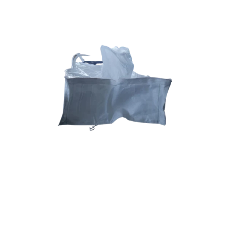 a blue plastic bag on a white background