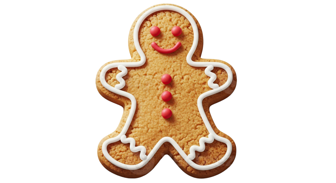 a ginger cookie with white icing and red hearts