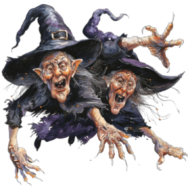 a group of witches flying through the air