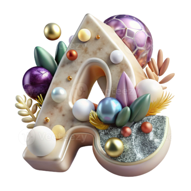 a 3d image of the letter e with ornaments and decorations