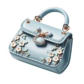 a small blue purse with flowers on it
