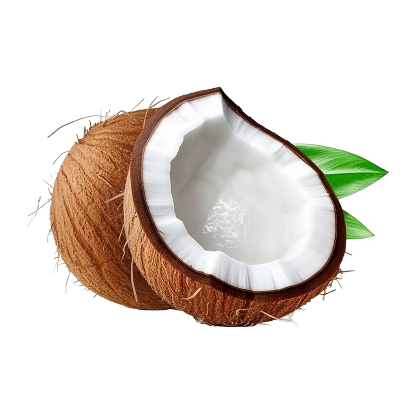 a coconut with a green leaf on it