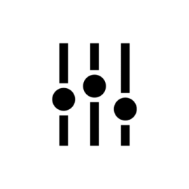 a black and white logo with three dots