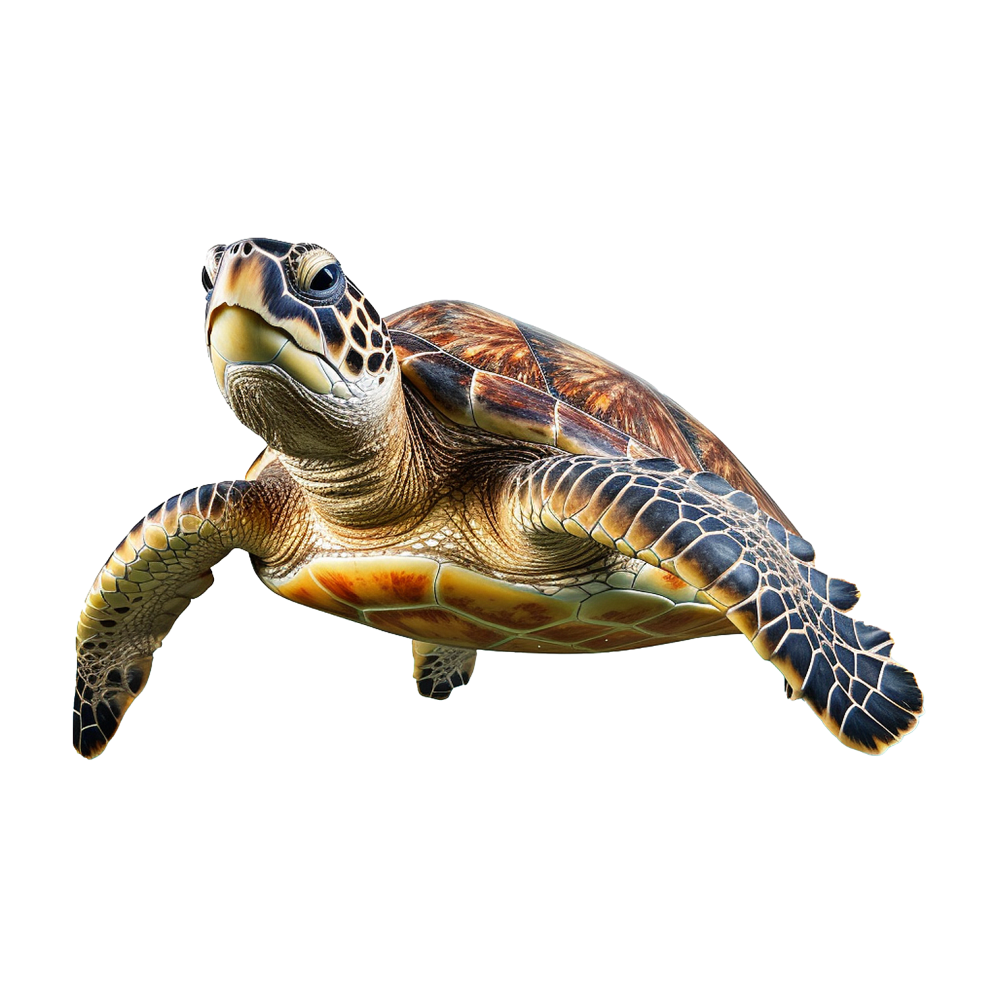 a green sea turtle isolated on a white background