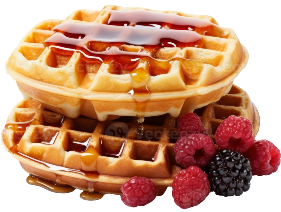 a stack of was with syrup and berries