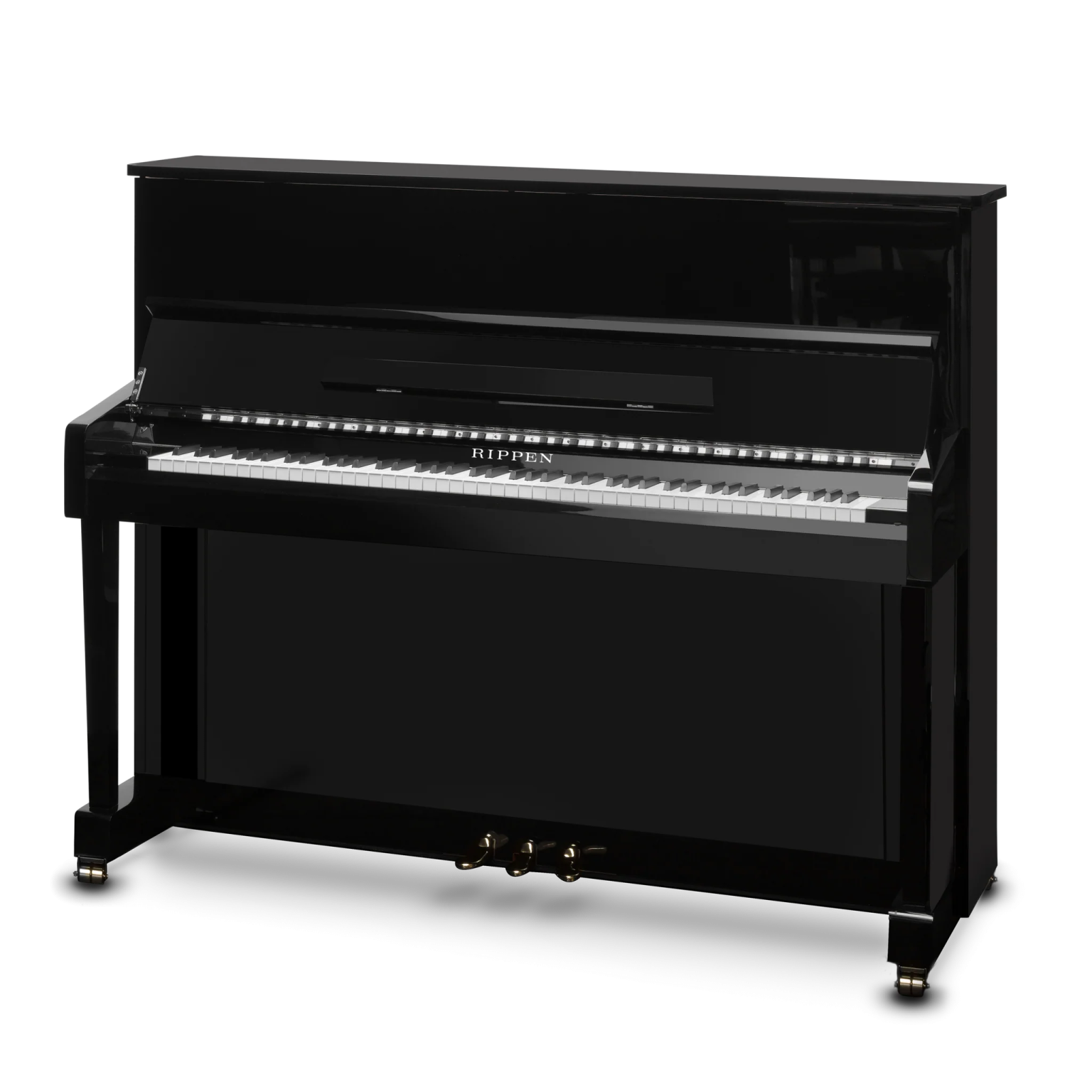 a piano with a black case