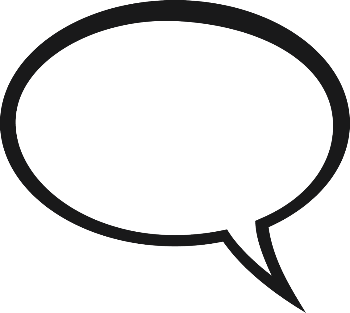 a black and white speech bubble