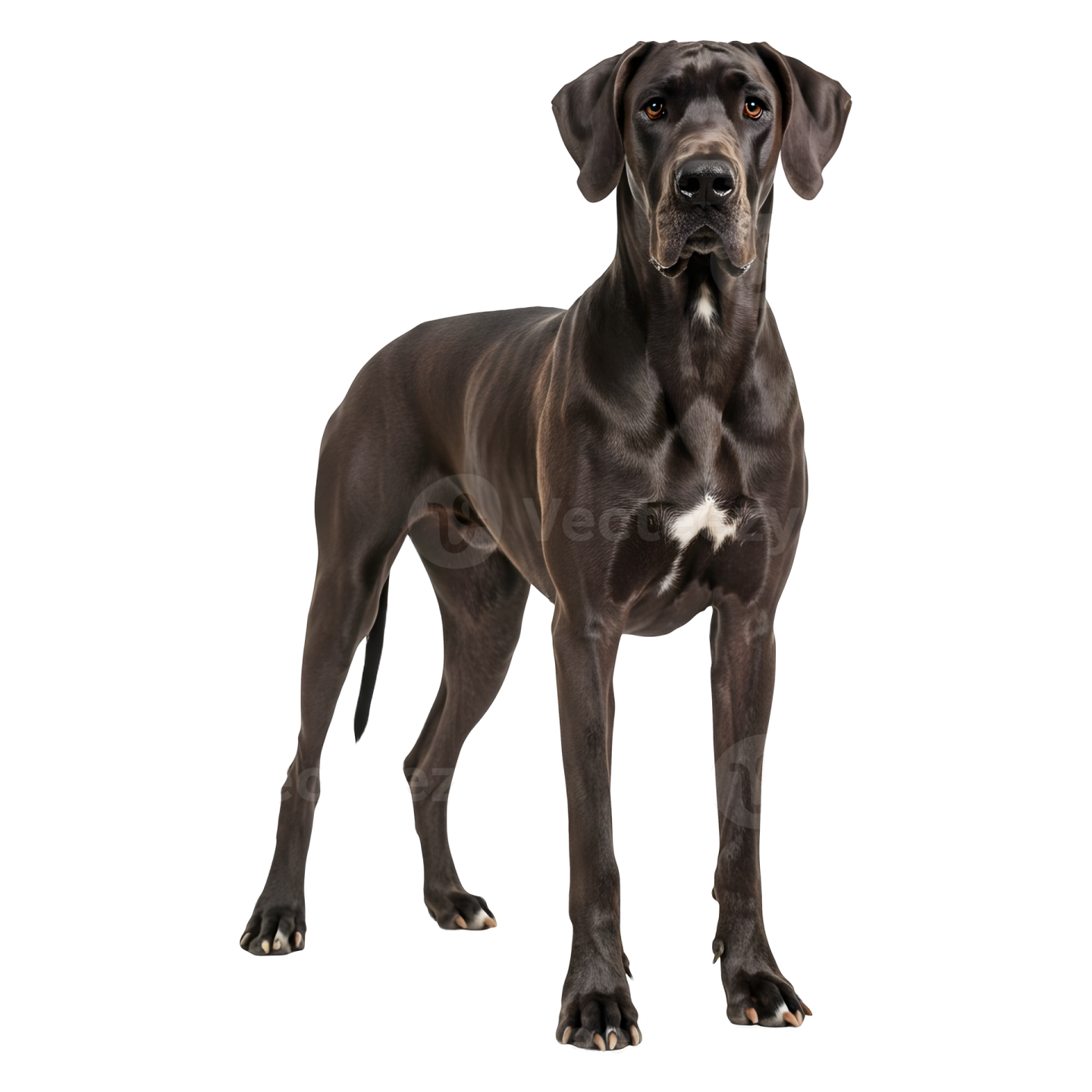 a great dane dog standing in front of a white background
