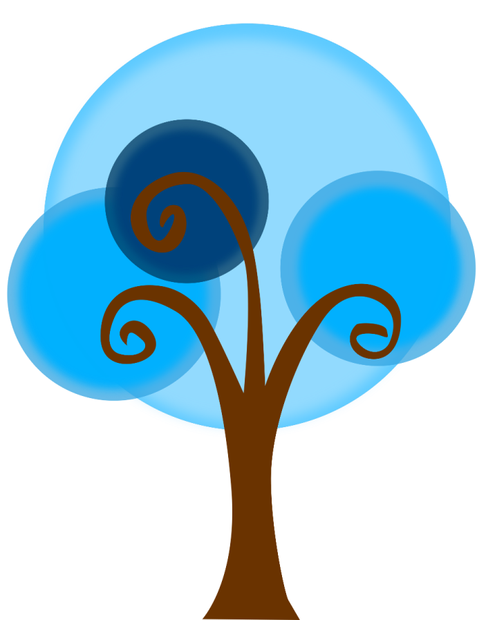 a blue tree with brown leaves on it