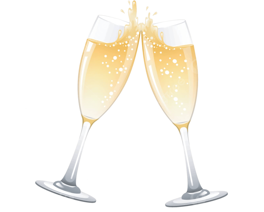 two glasses of champagne on a white background