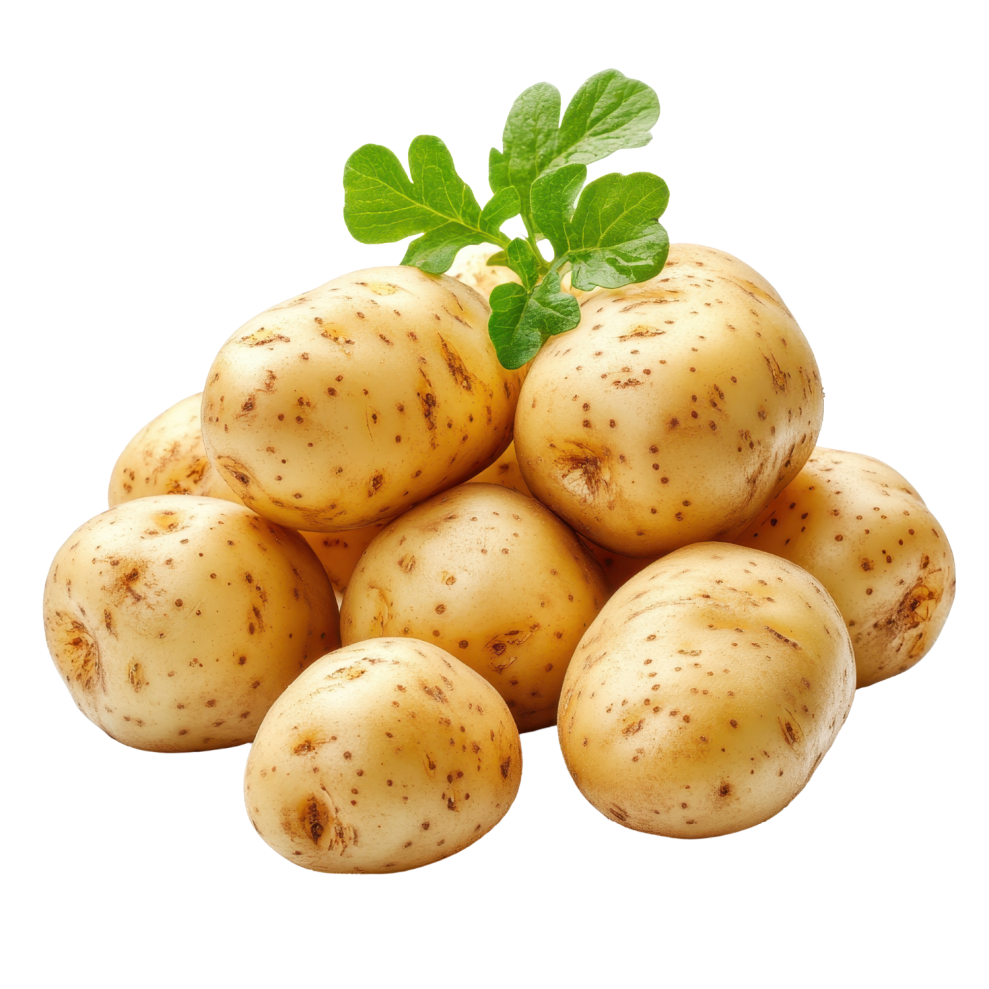a pile of potatoes on a white background
