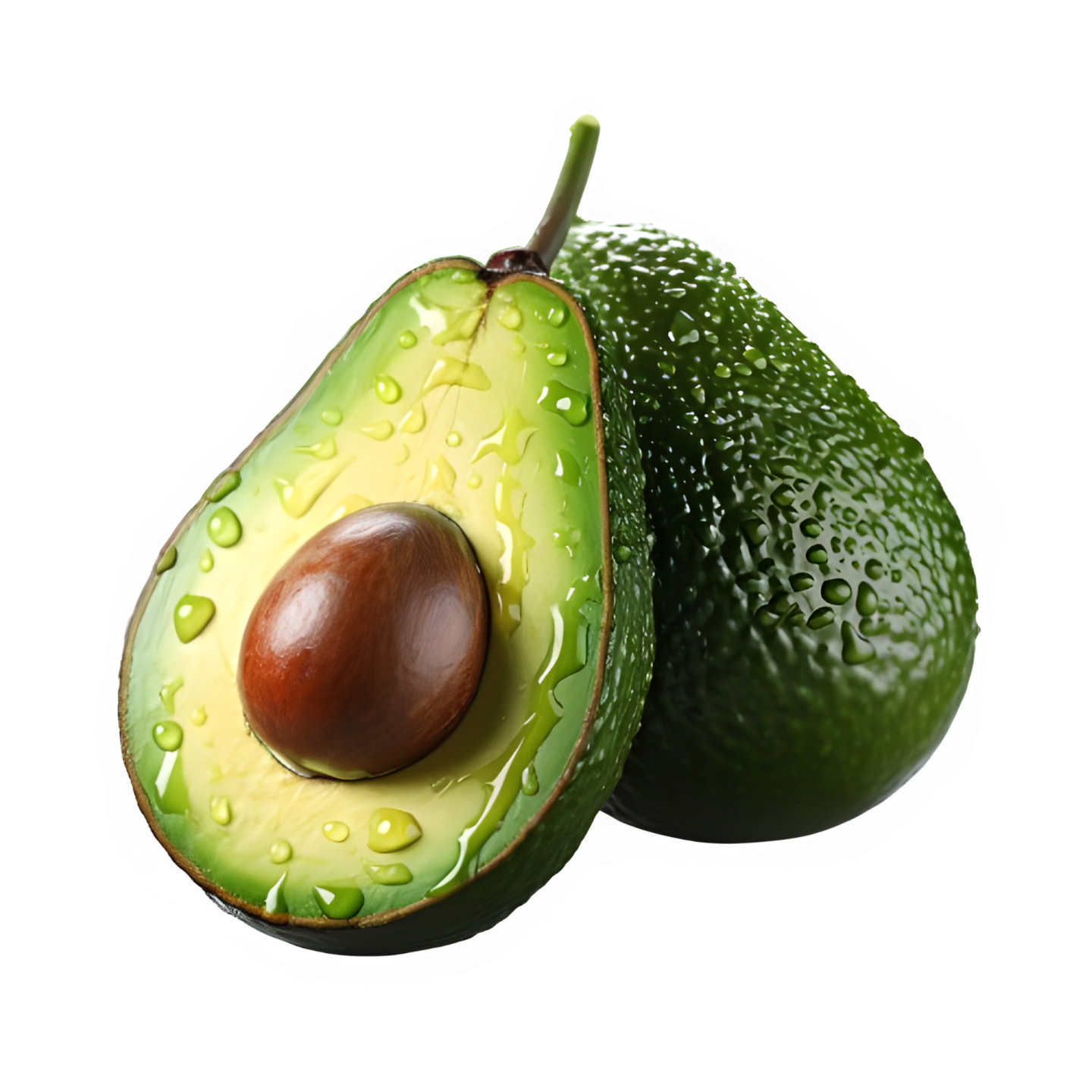 two avocas with water droplets on them