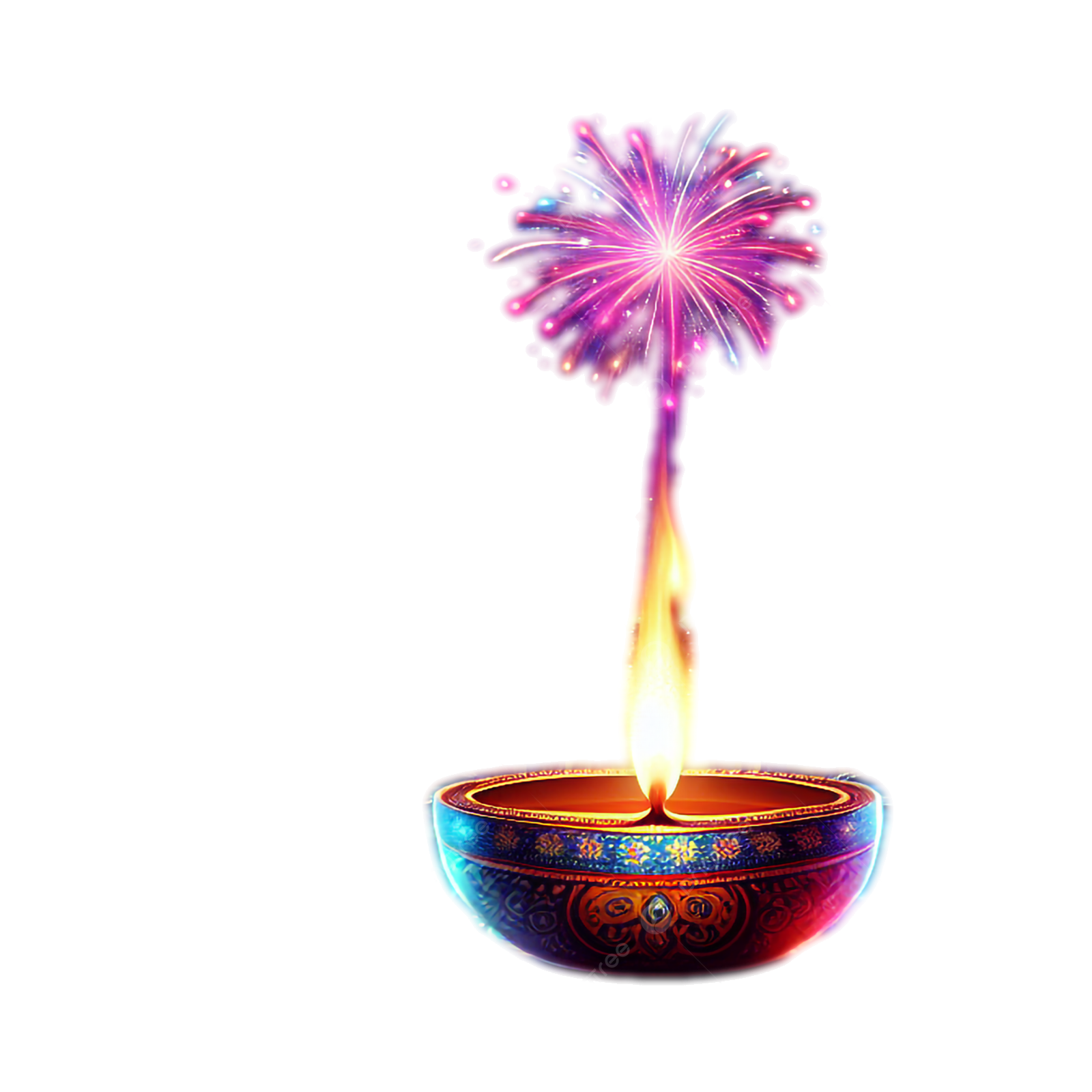 a colorful fire bowl with fireworks in it
