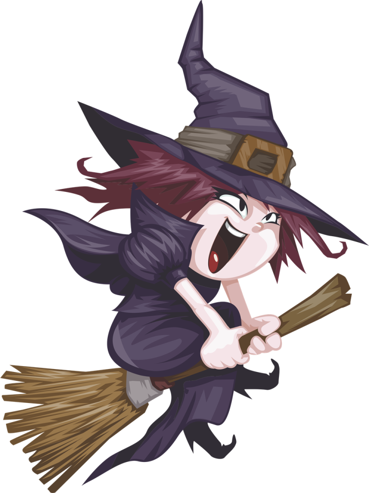 a cartoon witch flying on a broom