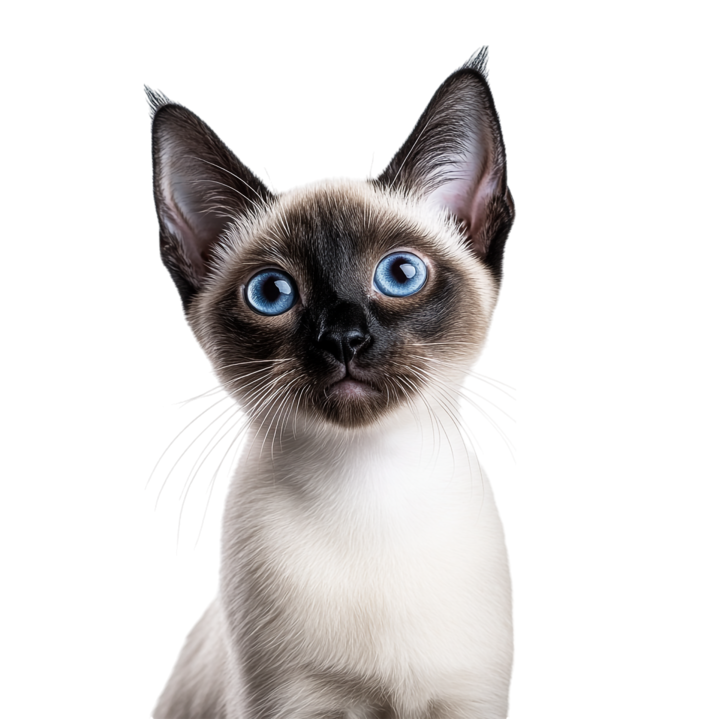 a black and white cat with blue eyes