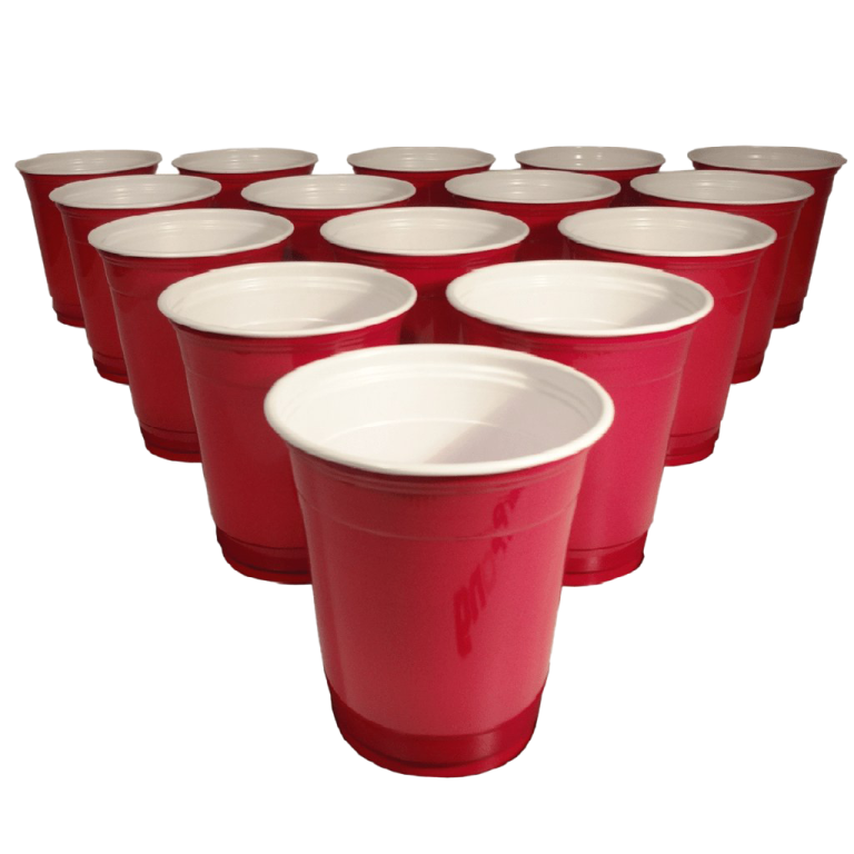 a dozen of red plastic cups
