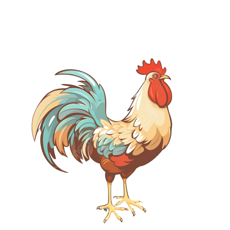a rooster standing on its hinds