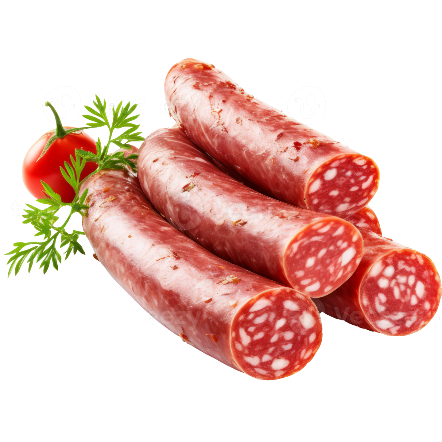 a bunch of sausages with tomatoes and herbs